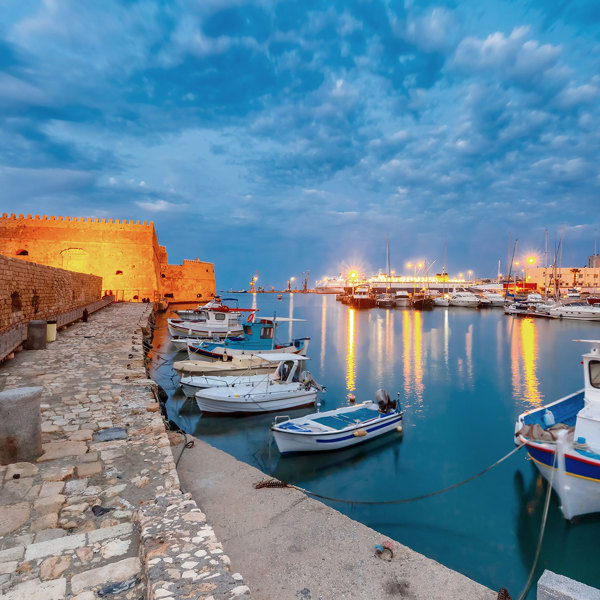 Ethereal White Resort Night Old Harbour Heraklion Crete Greece